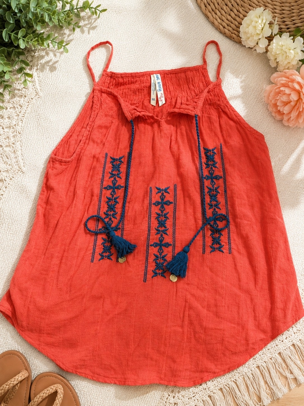 girl krazy Red Embroidered Spaghetti Strap Camisole